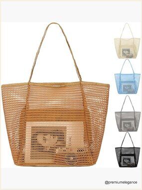 Large Mesh Beach Tote Bag with Zipper Pocket for Travel Pool